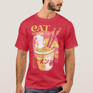 Kawaii Cat Eating Ramen Noodles Japanischer Anim T-Shirt