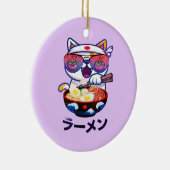 Kawaii Cat Eating Ramen Noodles Keramik Ornament (Rechts)