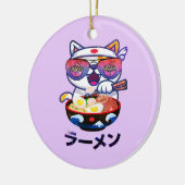 Kawaii Cat Eating Ramen Noodles Keramik Ornament (Links)