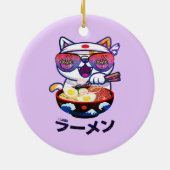 Kawaii Cat Eating Ramen Noodles Keramik Ornament (Hinten)