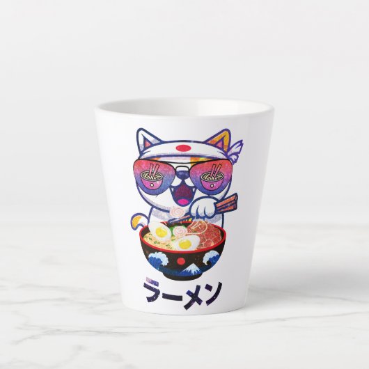Kawaii Cat Eating Ramen Noodles Milchtasse (Vorderseite)