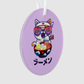 Kawaii Cat Eating Ramen Noodles Ornament (Vorderseite)