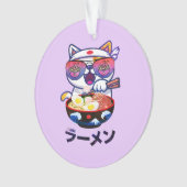 Kawaii Cat Eating Ramen Noodles Ornament (Vorderseite)
