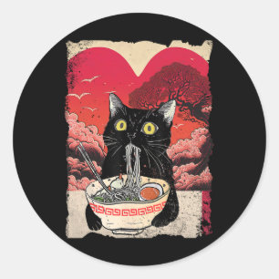 Kawaii Cat Eating Ramen Noodles Ramen ist mein Val Runder Aufkleber