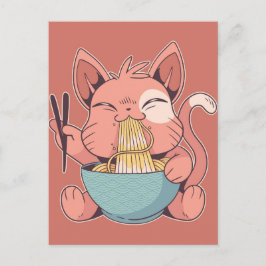 Kawaii Cat Eating Ramen Postkarte