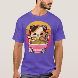 Kawaii Cat Eating Ramen Tragen Boba Tee Kopfhörer