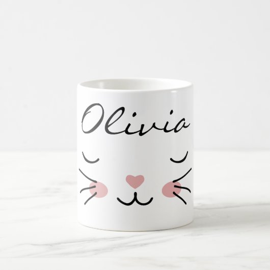 Kawaii Cat Face Sleepy Kitty Individuelle Name Tas Kaffeetasse (Mittel)