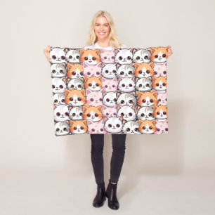 Kawaii Cat feline Kitten Haustier Druckklopfen Fleecedecke