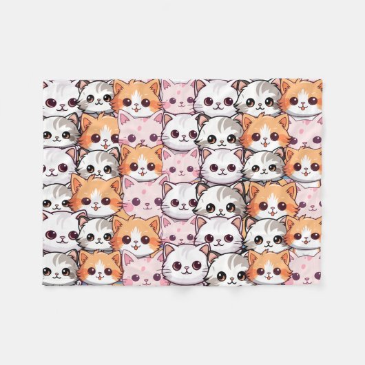 Kawaii Cat feline Kitten Haustier Druckklopfen Fleecedecke (Vorderseite (Horizontal))