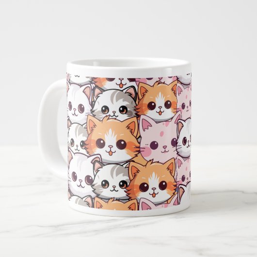 Kawaii Cat feline Kitten Haustier Druckklopfen Jumbo-Tasse (Vorderseite Links)