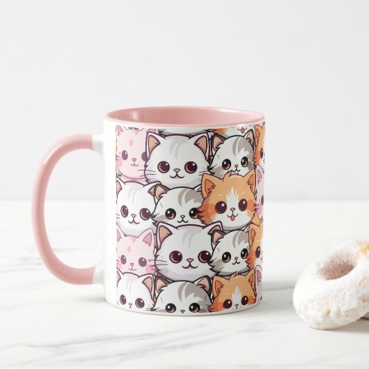 Kawaii Cat feline Kitten Haustier Druckklopfen Tasse (Mit Donut)