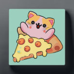Kawaii Cat Hugging Pepperoni Pizza Cartoon Fotoplatte<br><div class="desc">cute cat,  art , pizza lover gift kawaii food funny kitten cartoon pepperoni pizza slice food humor cat mom gift anime style animal happy vibes food art</div>