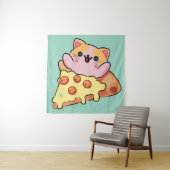 Kawaii Cat Hugging Pepperoni Pizza Cartoon Wandteppich (Beispiel)