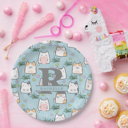 Kawaii Cat im Hintergrund Pappteller (Party)