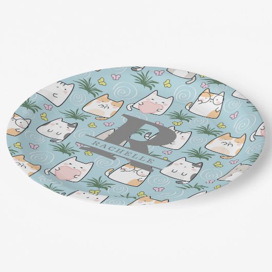 Kawaii Cat im Hintergrund Pappteller (Schrägansicht)