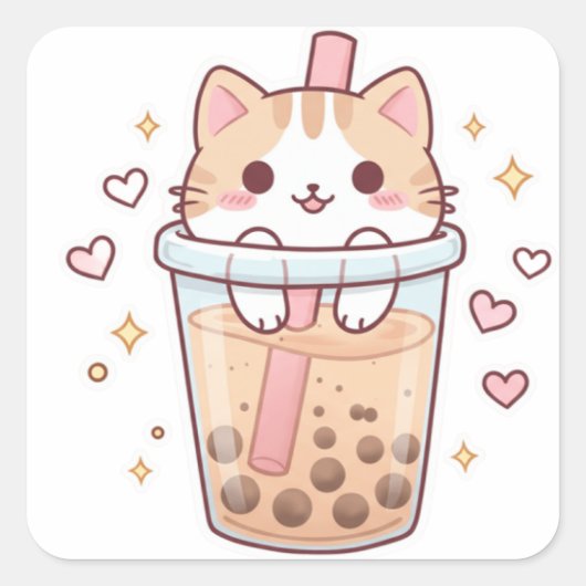 Kawaii Cat in Boba Cup Sticker – So Cute! (Vorderseite)