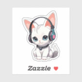 Kawaii Cat in trendy Headphones Aufkleber (Blatt)