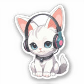 Kawaii Cat in trendy Headphones Aufkleber (Vorderseite)