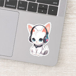 Kawaii Cat in trendy Headphones Aufkleber