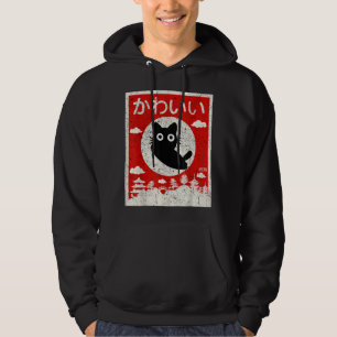 Kawaii Cat Japanese Black Anime Cat Love Retro Vin Hoodie