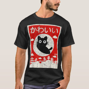 Kawaii Cat Japanische schwarze Anime-Katze Liebe R T-Shirt