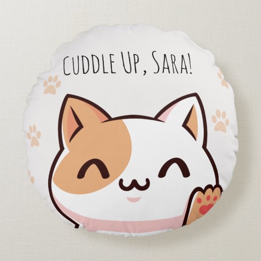 Kawaii Cat Joy Pillow Rundes Kissen (Vorderseite)