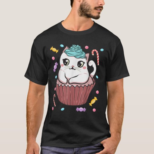 Kawaii Cat Kitty Cute Cupcake Candy Japanese Anime T-Shirt (Vorderseite)