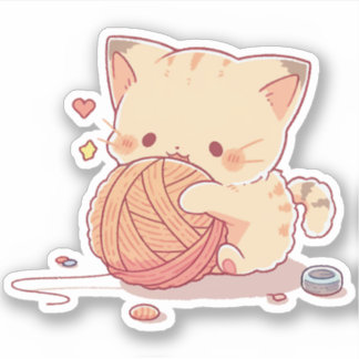 Kawaii Cat Liebe Wool Ball Aufkleber