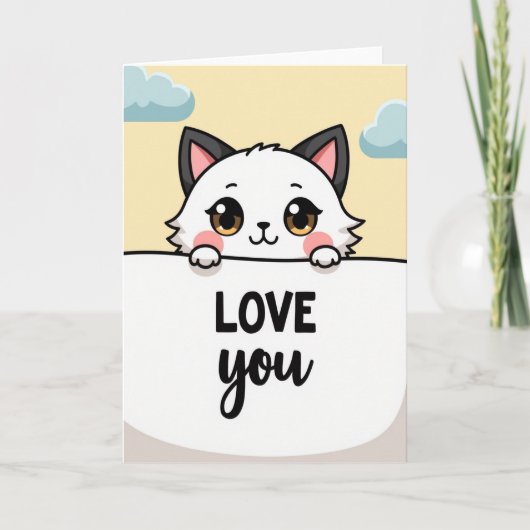 Kawaii Cat Love You Greeting Card Karte (Vorderseite)