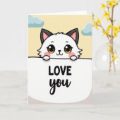 Kawaii Cat Love You Greeting Card Karte (Gelbe Blume)