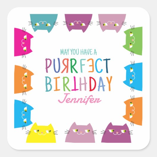 Kawaii Cat Lover Birthday Quadratischer Aufkleber (Vorderseite)