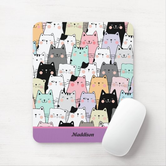 Kawaii-Cat-Muster - benutzerdefinierbarer Name Mousepad (Mit Mouse)