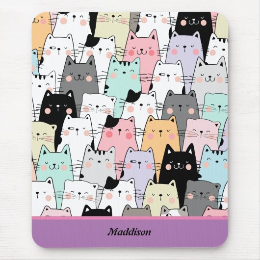 Kawaii-Cat-Muster - benutzerdefinierbarer Name Mousepad (Vorne)