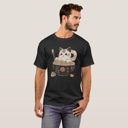 Kawaii Cat Noodle Bowl Japanese Tradittional Graph T-Shirt (Vorne ganz)