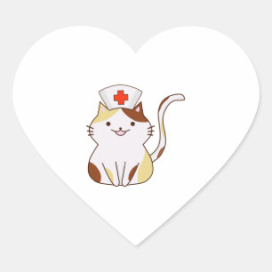 Kawaii Cat Nurse Herz-Aufkleber