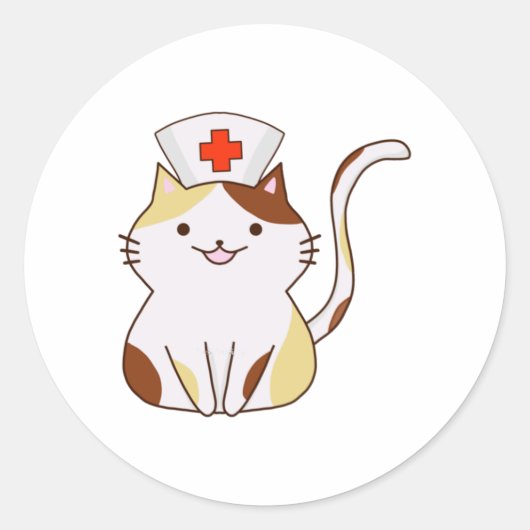Kawaii Cat Nurse Runder Aufkleber (Vorderseite)