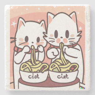 Kawaii Cat Pho Soup Noodle Asian Food Lover Gesche Steinuntersetzer