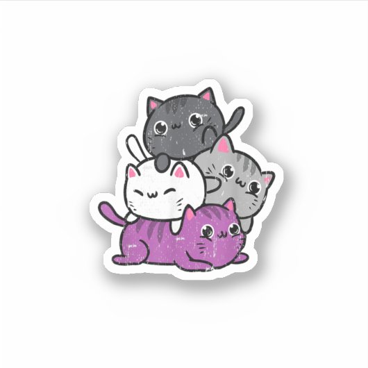 Kawaii Cat Pile Ace Pride Vintag Aufkleber (Vorderseite)