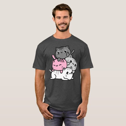 Kawaii Cat Pile Demigirl Pride T-Shirt (Vorne ganz)