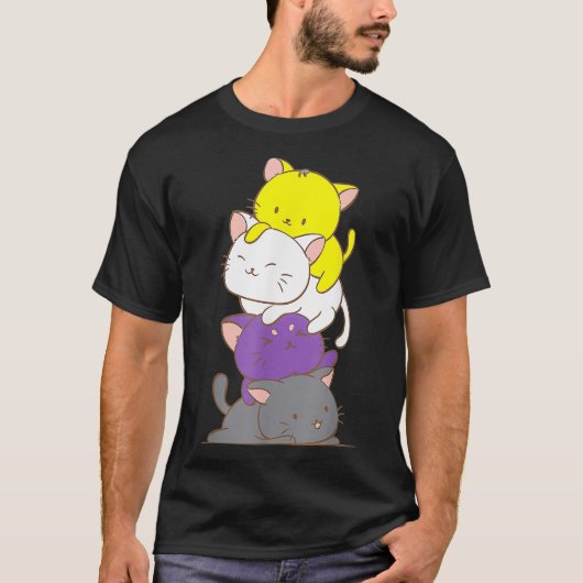 Kawaii Cat Pile LGBTQ Non Binary Pride Flag Kitte T-Shirt (Vorderseite)
