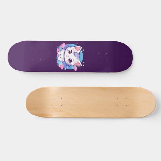 Kawaii Cat Pink Skateboard (Horizontal)