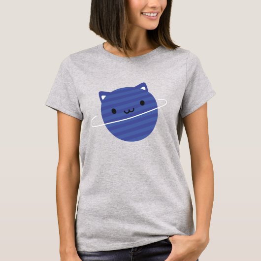 Kawaii Cat Planet im Weltraum T-Shirt (Vorderseite)