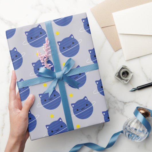 Kawaii Cat Planets im Weltraum Geschenkpapier (Schenken)