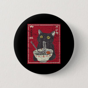 Kawaii Cat Ramen Japanese Food Funny Anime Girls T Button