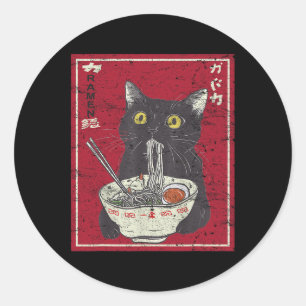 Kawaii Cat Ramen Japanese Food Funny Anime Girls T Runder Aufkleber