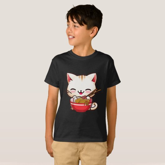 Kawaii Cat Ramen Liebe Japanisch Food Funny Anime T-Shirt (Vorne ganz)