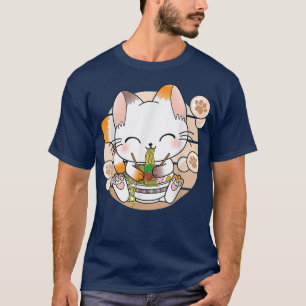 Kawaii Cat Ramen Noodles Otaku Japanisch Anime Nek T-Shirt