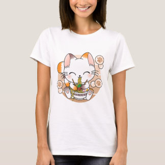 Kawaii Cat Ramen Noodles Otaku Japanisch Anime Nek T-Shirt