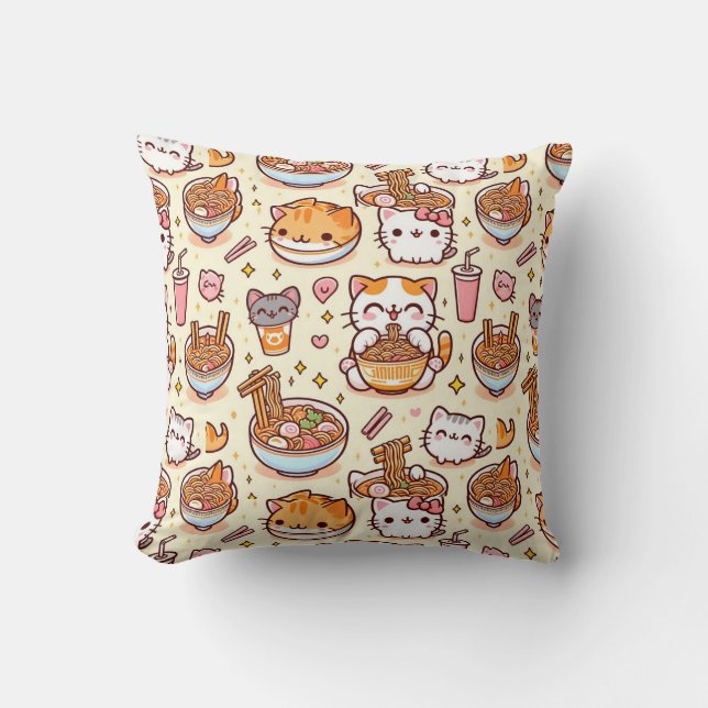 Kawaii Cat Ramen Time Kissen (Vorderseite)