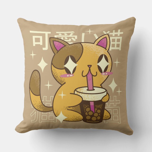 Kawaii Cat Throw Kissen (Vorderseite)
